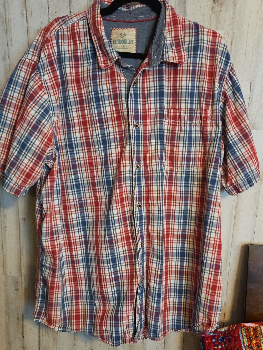 Outdoor Life Red and Blue Plaid Short Sleeve Button-Up Shirt